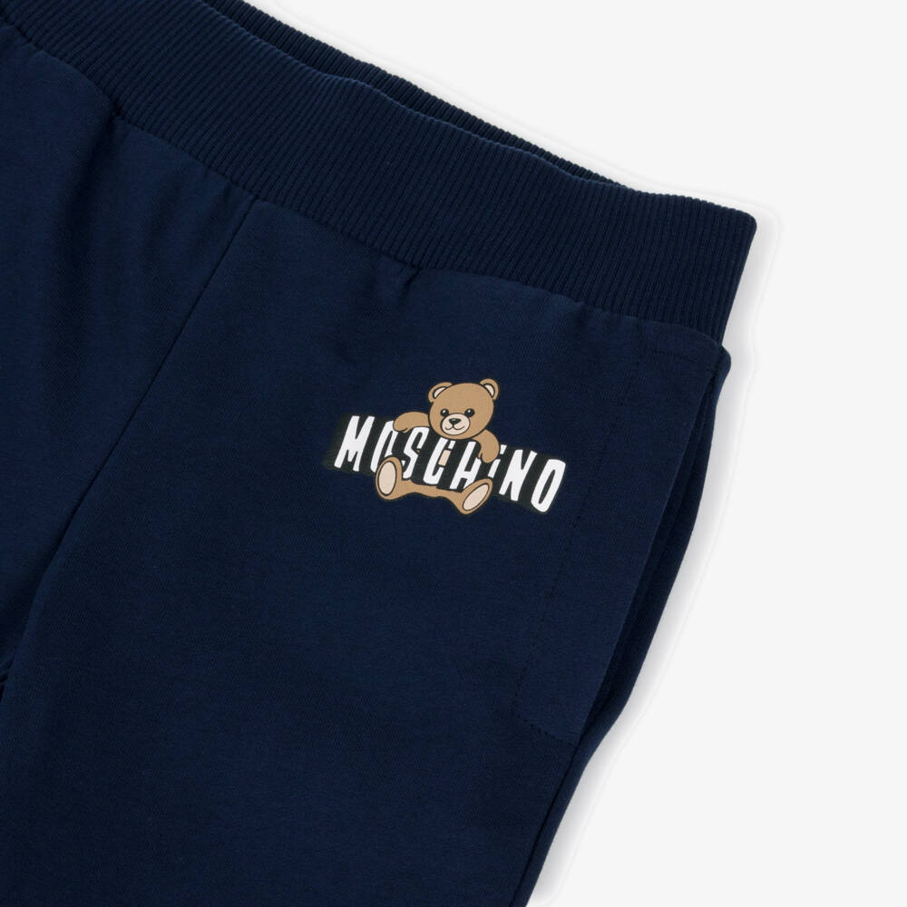 Moschino-Navy Blue Cotton Teddy Bear Joggers | Childrensalon