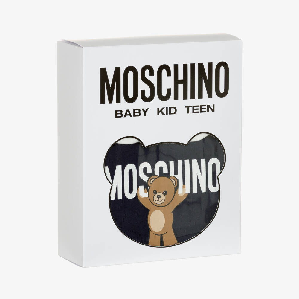 Moschino-Комбинезон синий хлопковый с логотипом медвежонка | Childrensalon