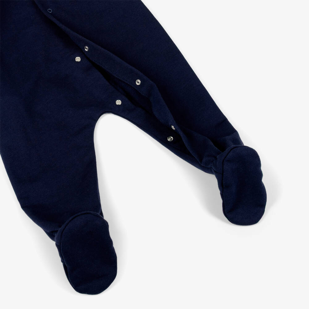 Moschino-Комбинезон синий хлопковый с логотипом медвежонка | Childrensalon