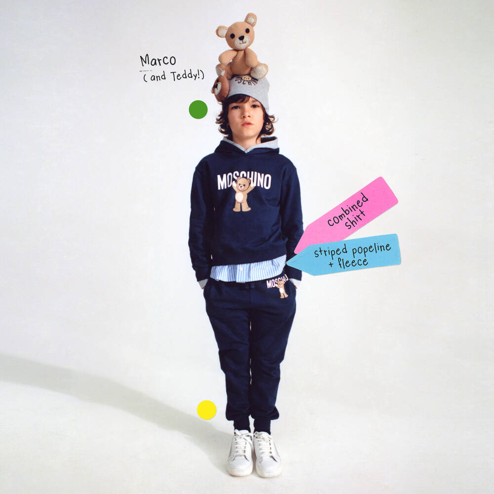 Moschino-بدلة رياضية بشعار الدب تيدي قطن لون كحلي | Childrensalon