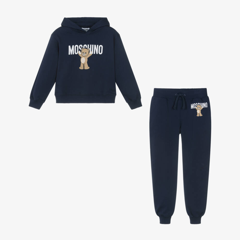 Moschino-بدلة رياضية بشعار الدب تيدي قطن لون كحلي | Childrensalon