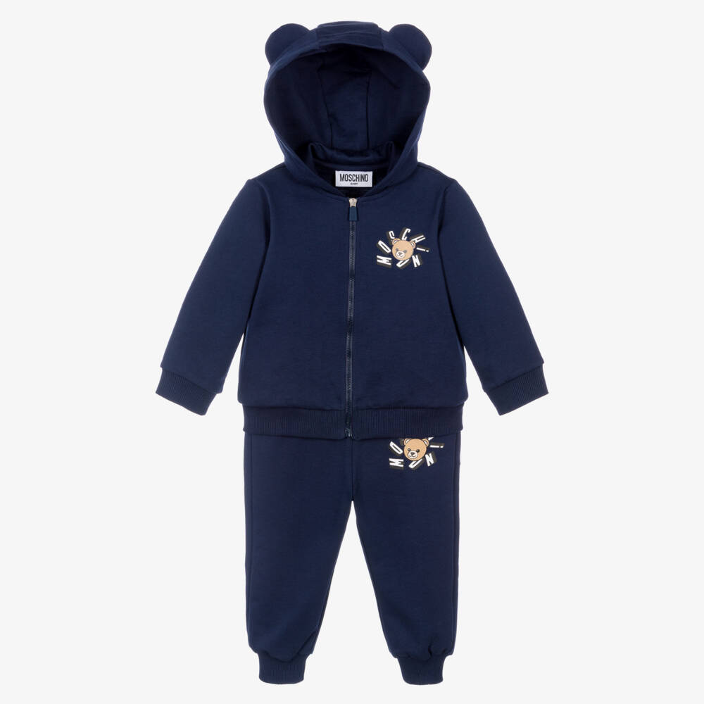 Moschino-Navy Blue Cotton Teddy Bear Logo Tracksuit | Childrensalon