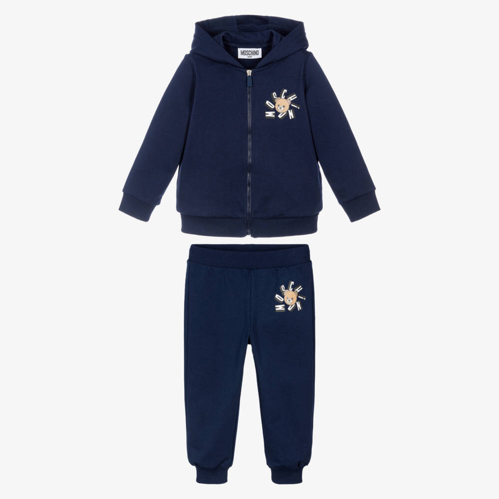 Moschino-Navy Blue Cotton Teddy Bear Logo Tracksuit | Childrensalon
