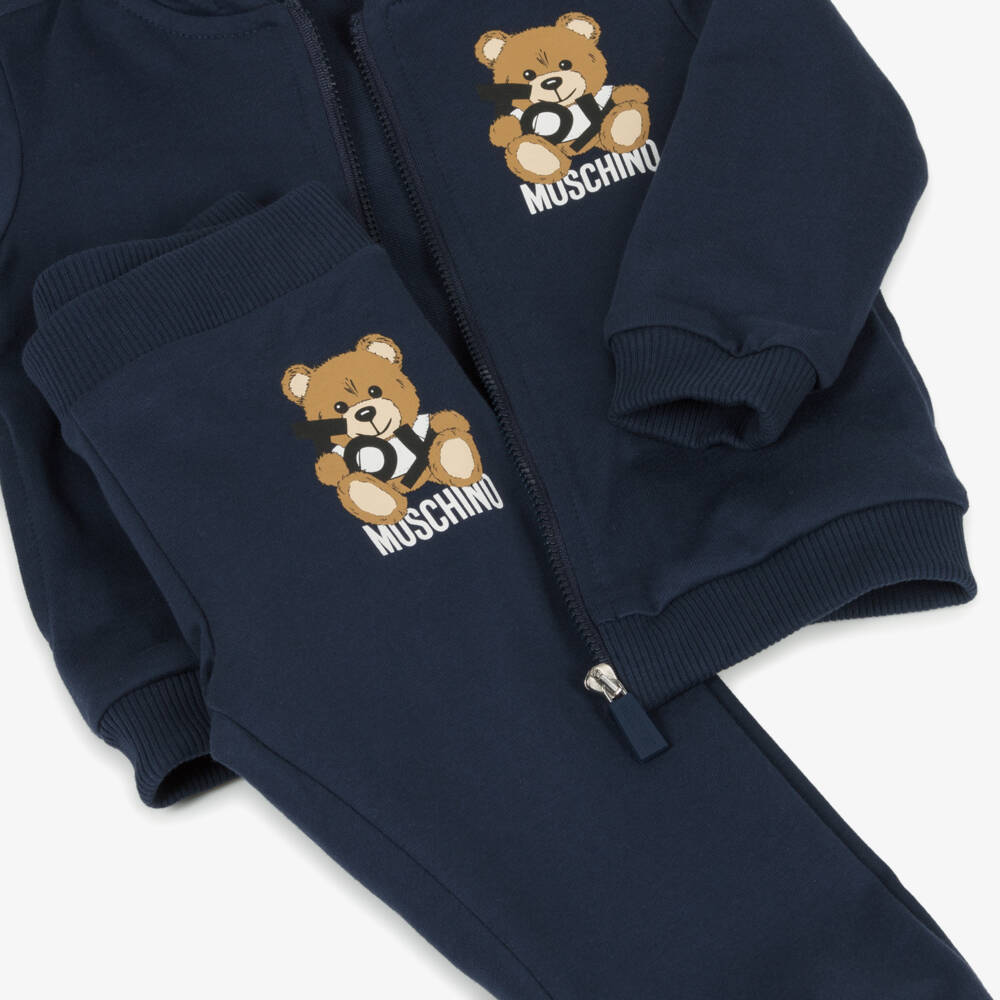 Moschino-Navy Blue Cotton Teddy Bear Tracksuit | Childrensalon