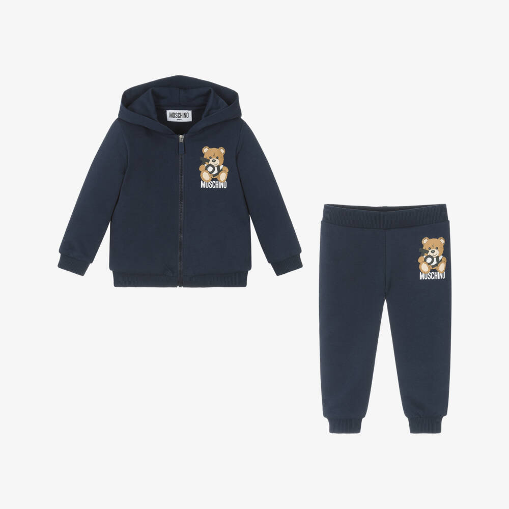Moschino-Navy Blue Cotton Teddy Bear Tracksuit | Childrensalon