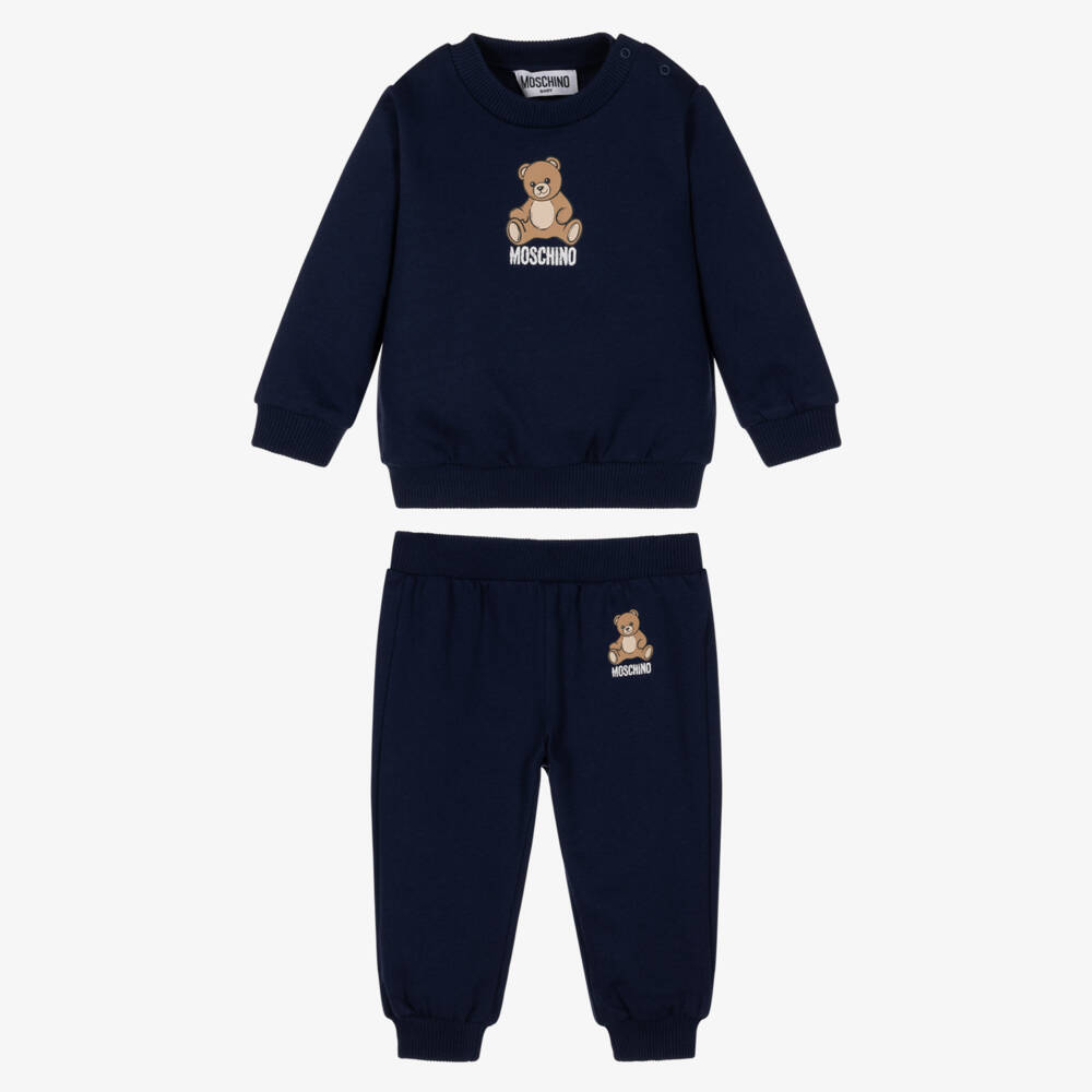 Moschino-Navy Blue Cotton Teddy Bear Tracksuit | Childrensalon