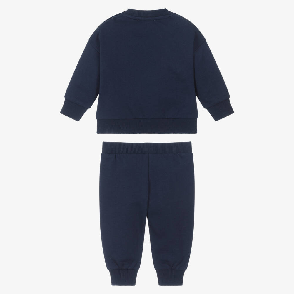 Moschino-Navy Blue Cotton Tracksuit with Colourful Logo | Childrensalon