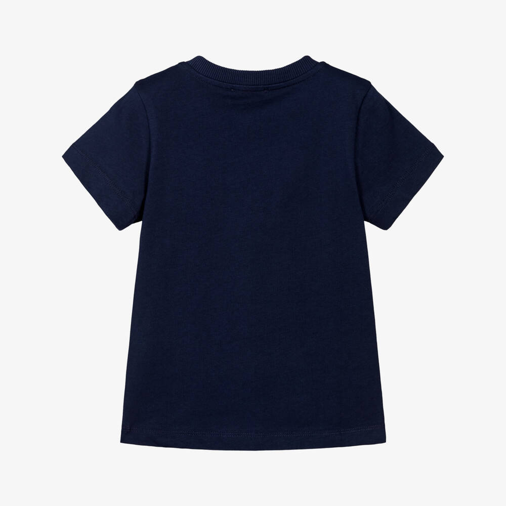Moschino-Navy Blue Crew Neck Cotton T-Shirt | Childrensalon