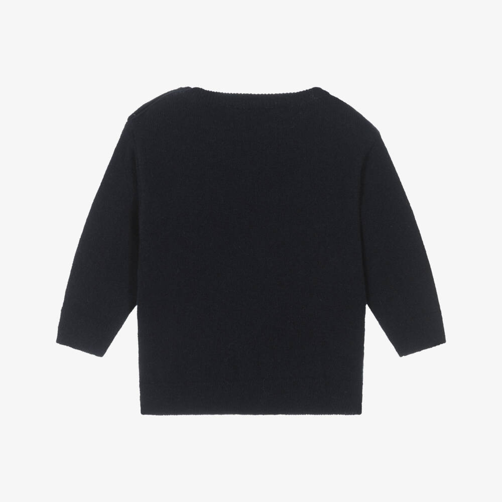 Moschino-Navy Blue Wool Knit Forest Sweater | Childrensalon