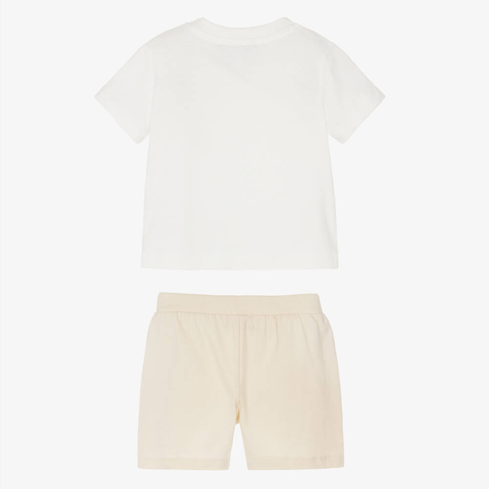 Moschino-Pale Beige Cotton Jersey Shorts Set with Teddy Bear Logo | Childrensalon