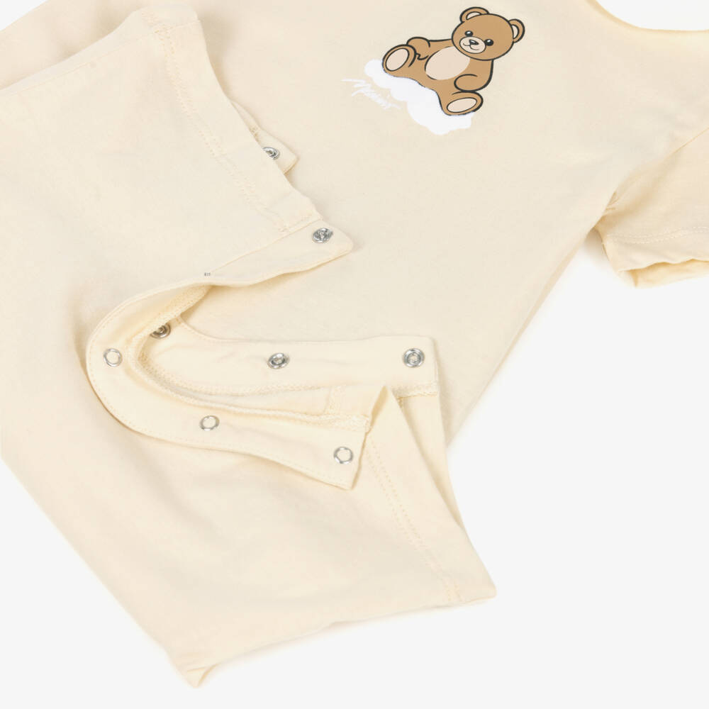 Moschino-Pale Beige Cotton Teddy Bear Hat & Shortie Set | Childrensalon