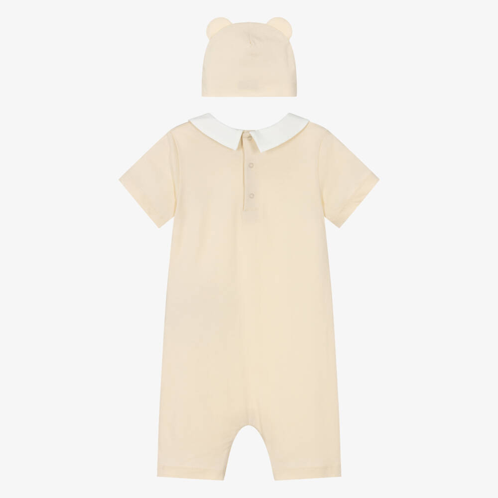 Moschino-Pale Beige Cotton Teddy Bear Hat & Shortie Set | Childrensalon