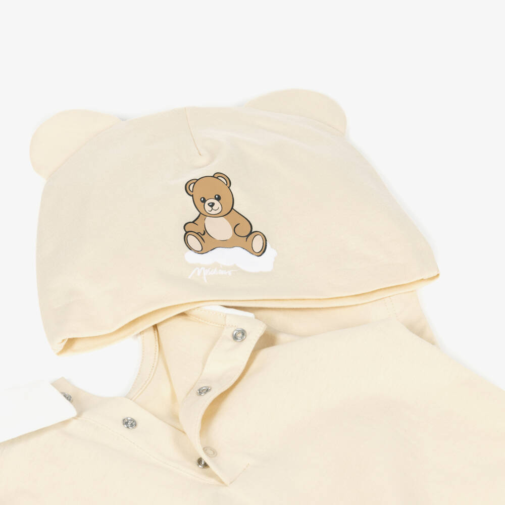 Moschino-Pale Beige Cotton Teddy Bear Hat & Shortie Set | Childrensalon