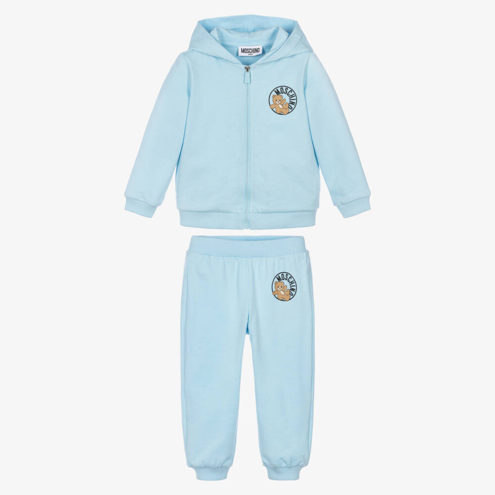 Moschino-Pale Blue Cotton Jersey Circular Logo Tracksuit | Childrensalon