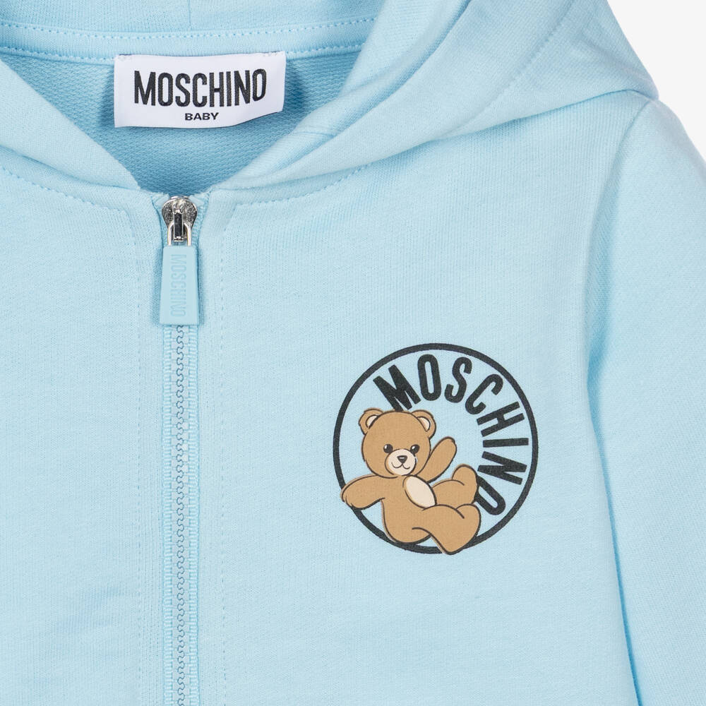Moschino-Pale Blue Cotton Jersey Circular Logo Tracksuit | Childrensalon