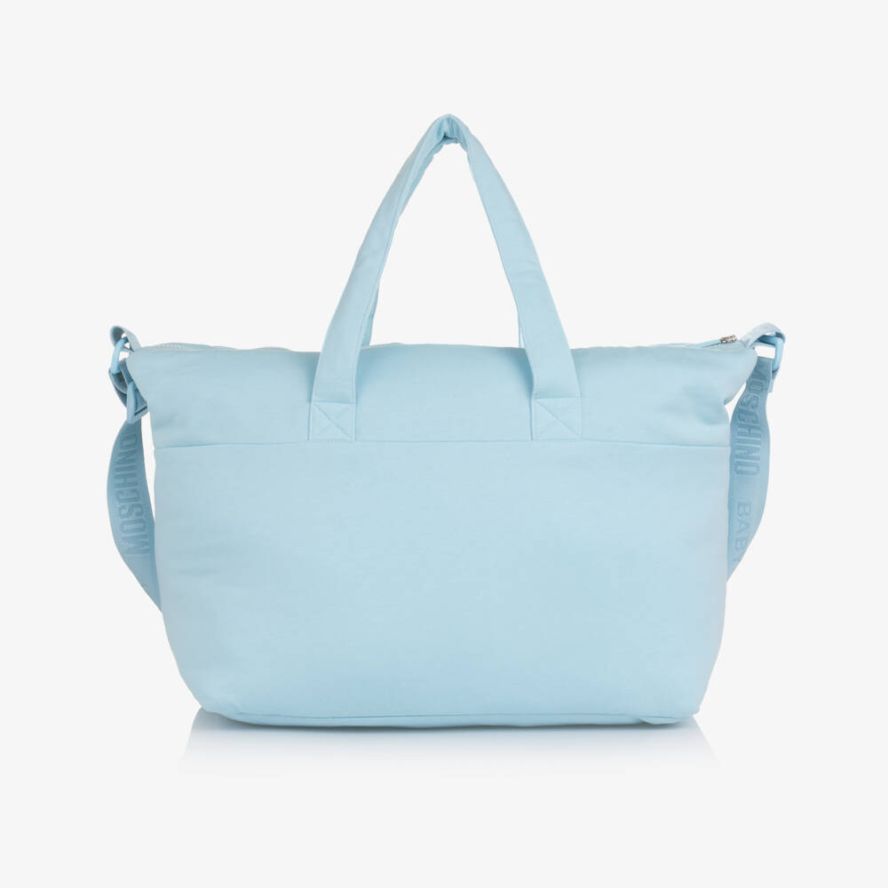 Moschino-Pale Blue Cotton Jersey Teddy Bear Changing Bag (42cm) | Childrensalon