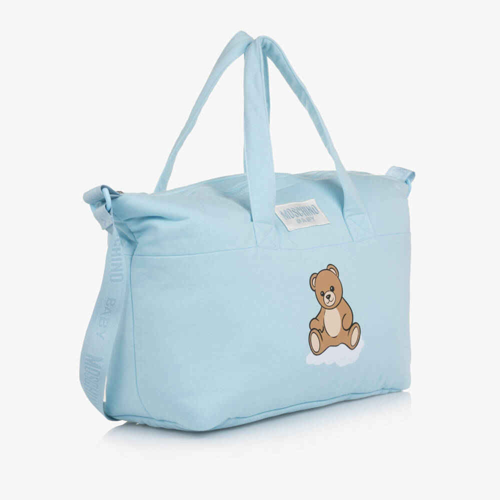 Moschino-Pale Blue Cotton Jersey Teddy Bear Changing Bag (42cm) | Childrensalon
