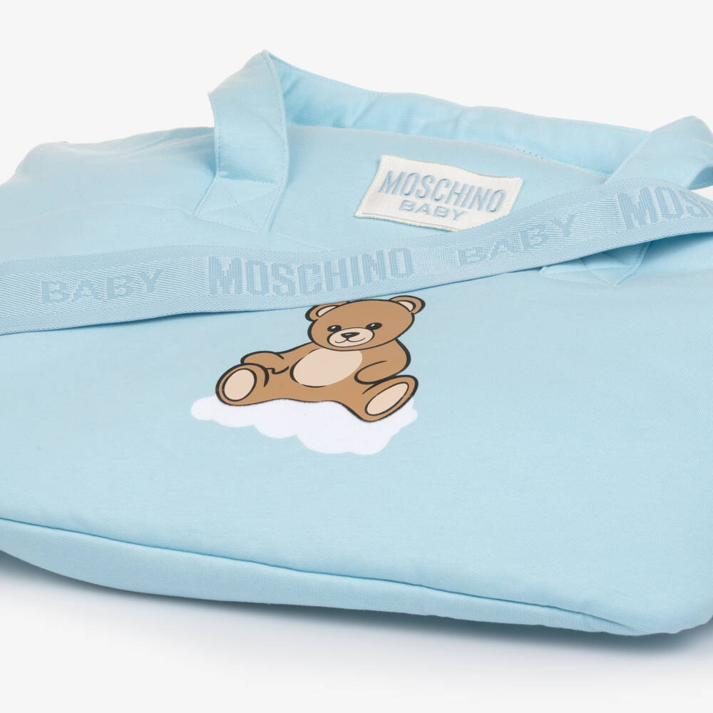 Moschino-Pale Blue Cotton Jersey Teddy Bear Changing Bag (42cm) | Childrensalon
