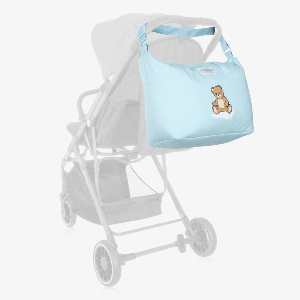Moschino-Pale Blue Cotton Jersey Teddy Bear Changing Bag (42cm) | Childrensalon