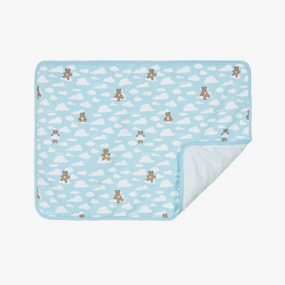 Moschino-Pale Blue Cotton Jersey Teddy Bear Changing Bag (42cm) | Childrensalon