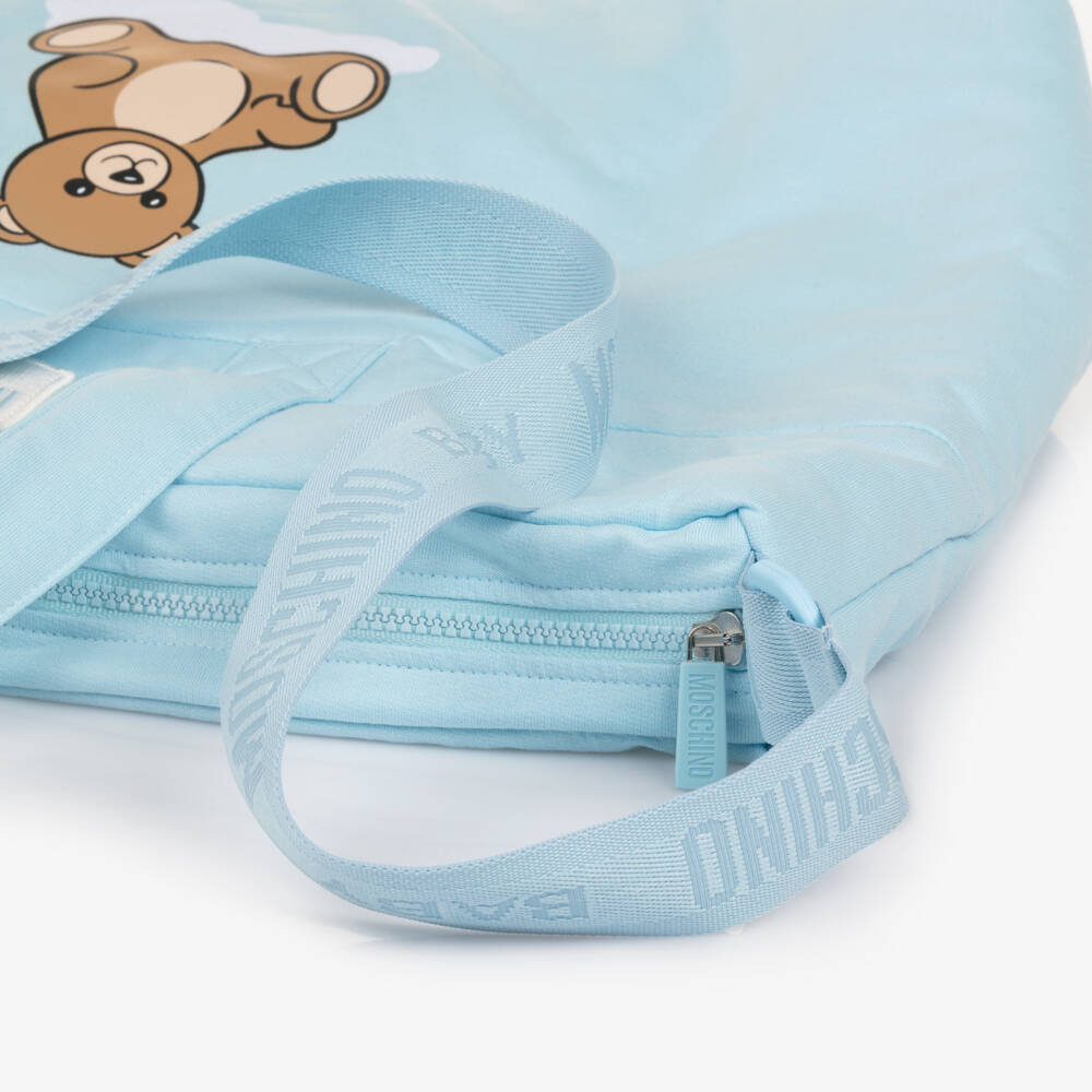 Moschino-Pale Blue Cotton Jersey Teddy Bear Changing Bag (42cm) | Childrensalon