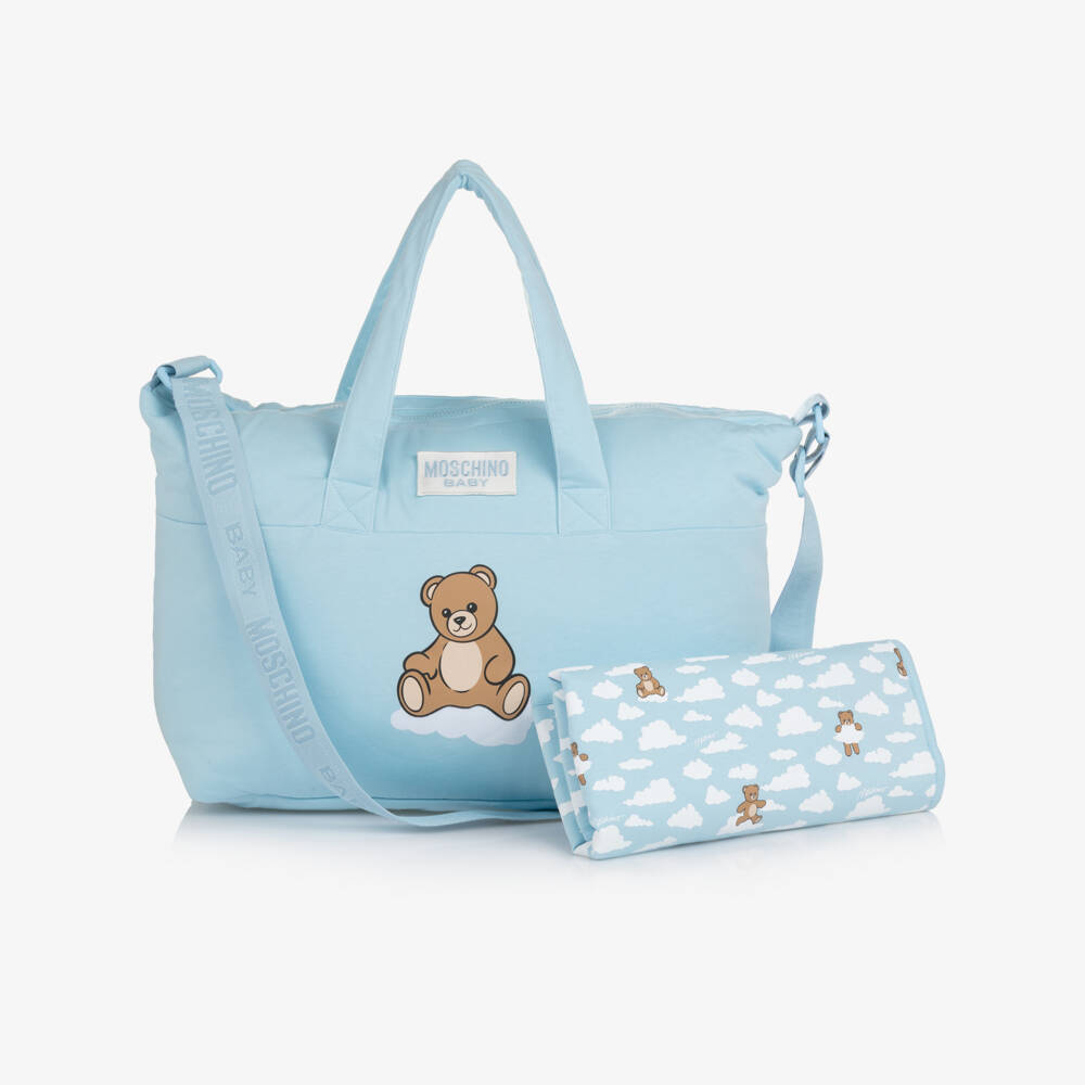 Moschino-Pale Blue Cotton Jersey Teddy Bear Changing Bag (42cm) | Childrensalon