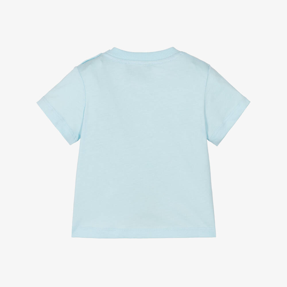 Moschino-Pale Blue Cotton T-Shirt with Teddy Bear Logo | Childrensalon
