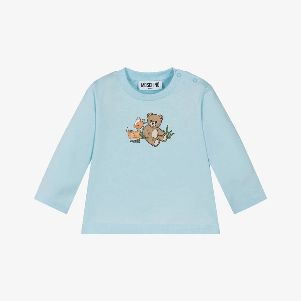 Moschino-Pale Blue Cotton Teddy Bear & Deer Top | Childrensalon