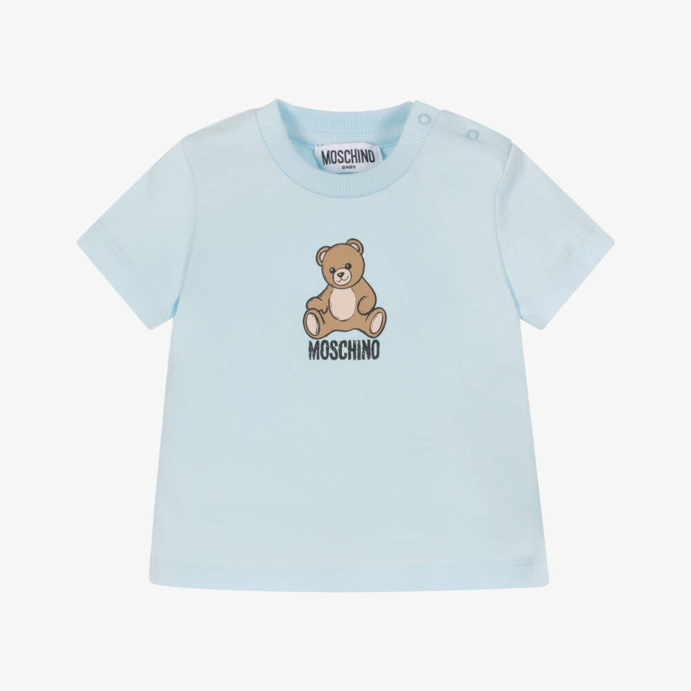 Moschino-Pale Blue Cotton Teddy Bear T-Shirt | Childrensalon