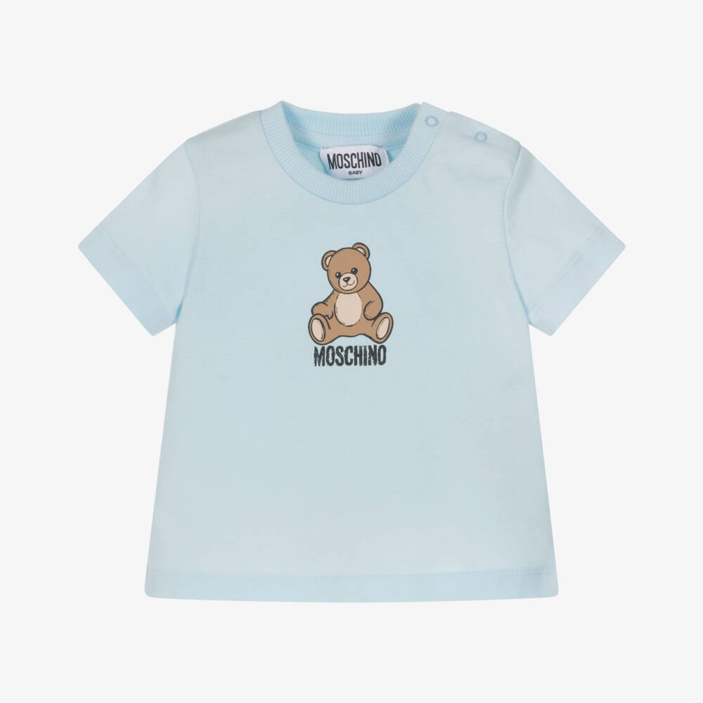 Moschino-Pale Blue Cotton Teddy Bear T-Shirt | Childrensalon