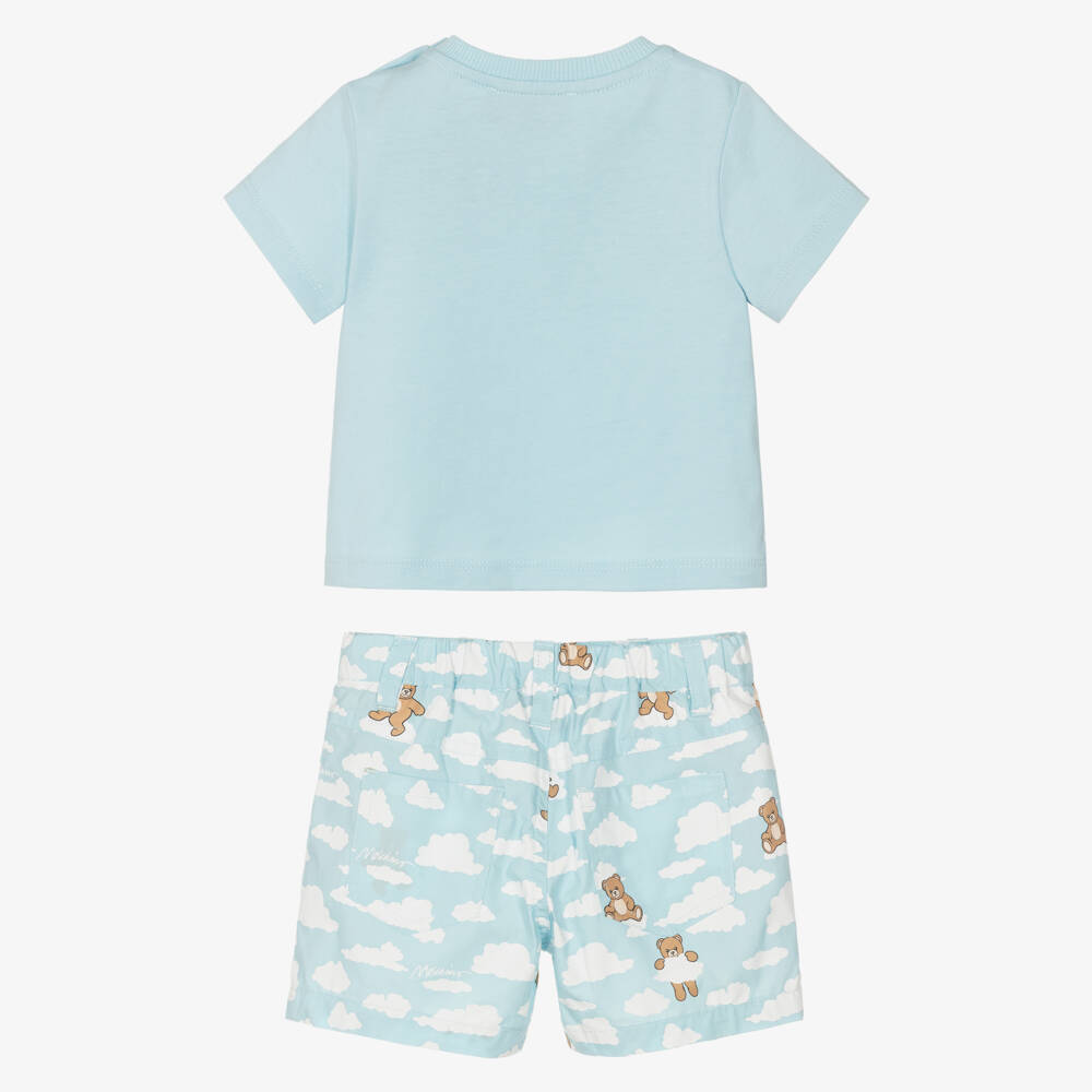 Moschino-Pale Blue Teddy Bear Print Shorts Set | Childrensalon