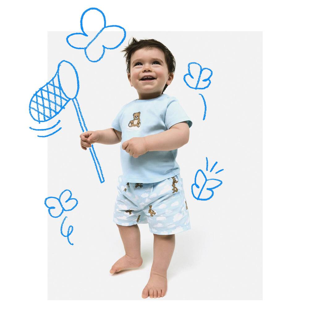Moschino-Pale Blue Teddy Bear Print Shorts Set | Childrensalon