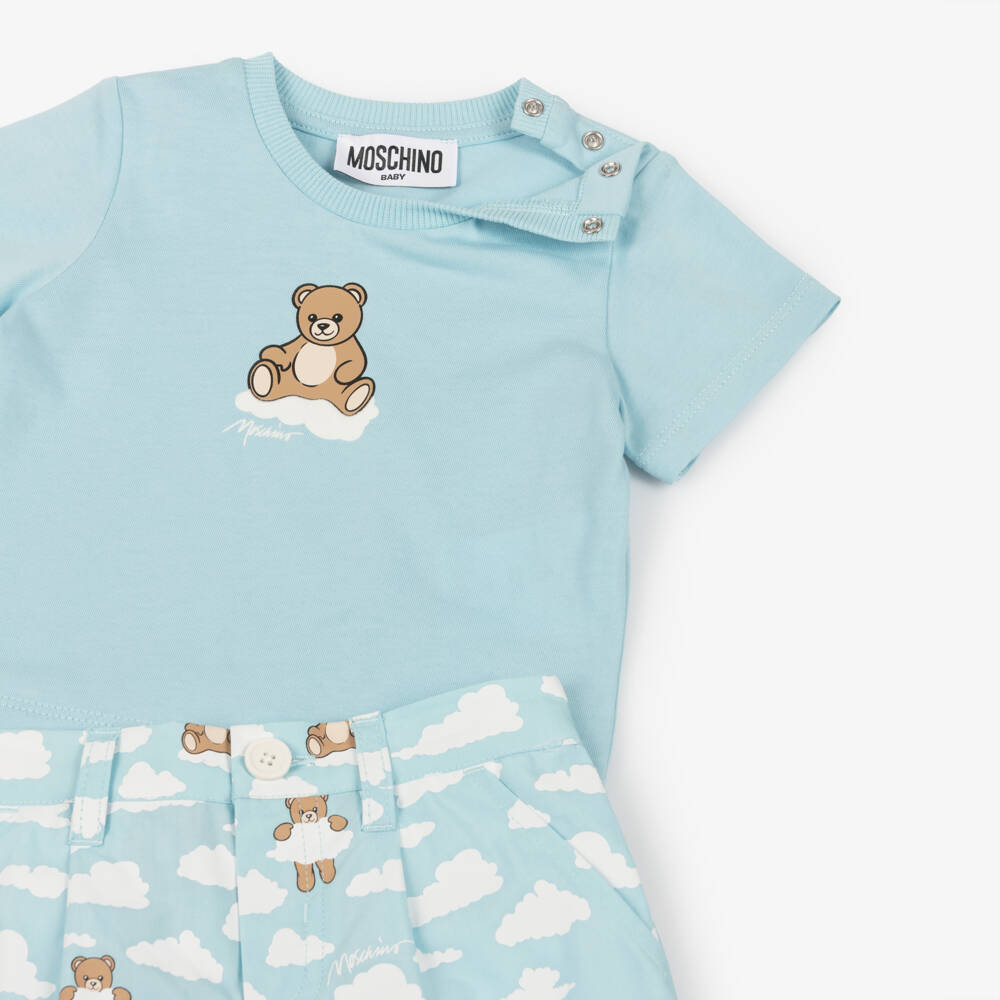 Moschino-Pale Blue Teddy Bear Print Shorts Set | Childrensalon