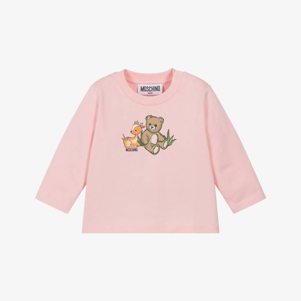 Moschino-Pale Pink Cotton Teddy Bear & Deer Top | Childrensalon