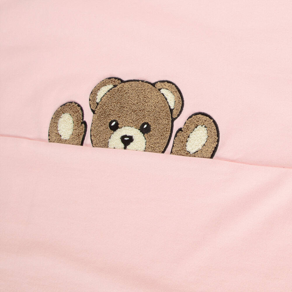Moschino-Pink Cotton Jersey Blanket with Peeking Teddy (70cm) | Childrensalon