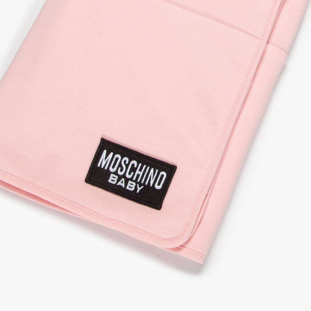 Moschino-Pink Cotton Jersey Blanket with Peeking Teddy (70cm) | Childrensalon