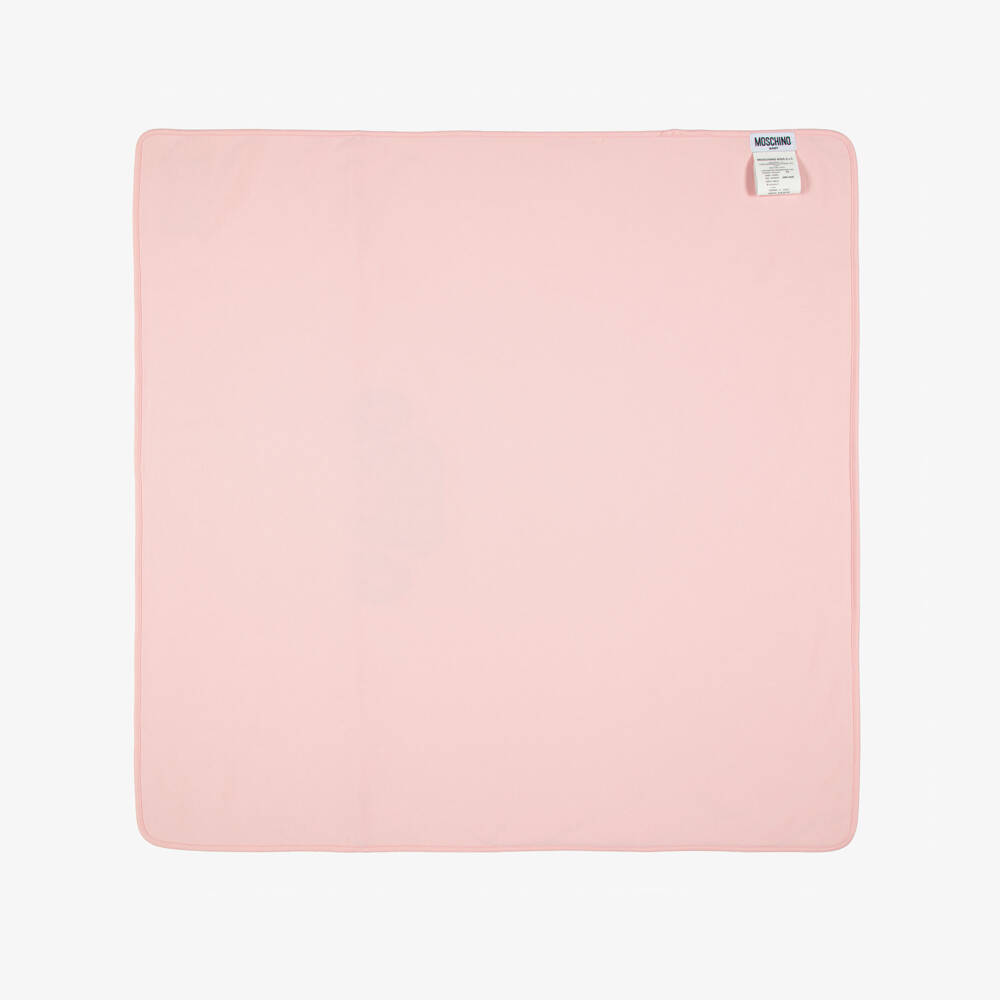 Moschino-Pink Cotton Jersey Blanket with Peeking Teddy (70cm) | Childrensalon