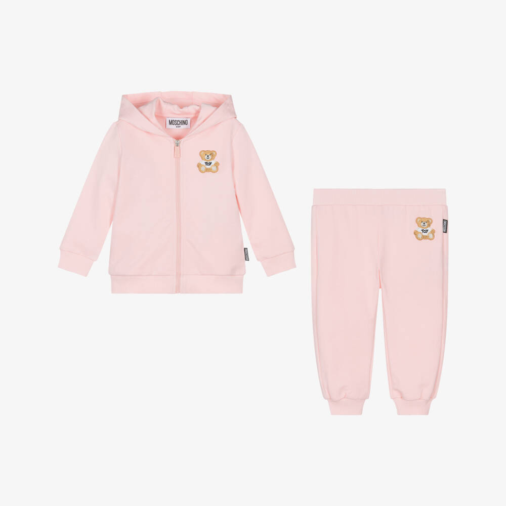 Moschino-Pink Cotton Teddy Bear Tracksuit | Childrensalon