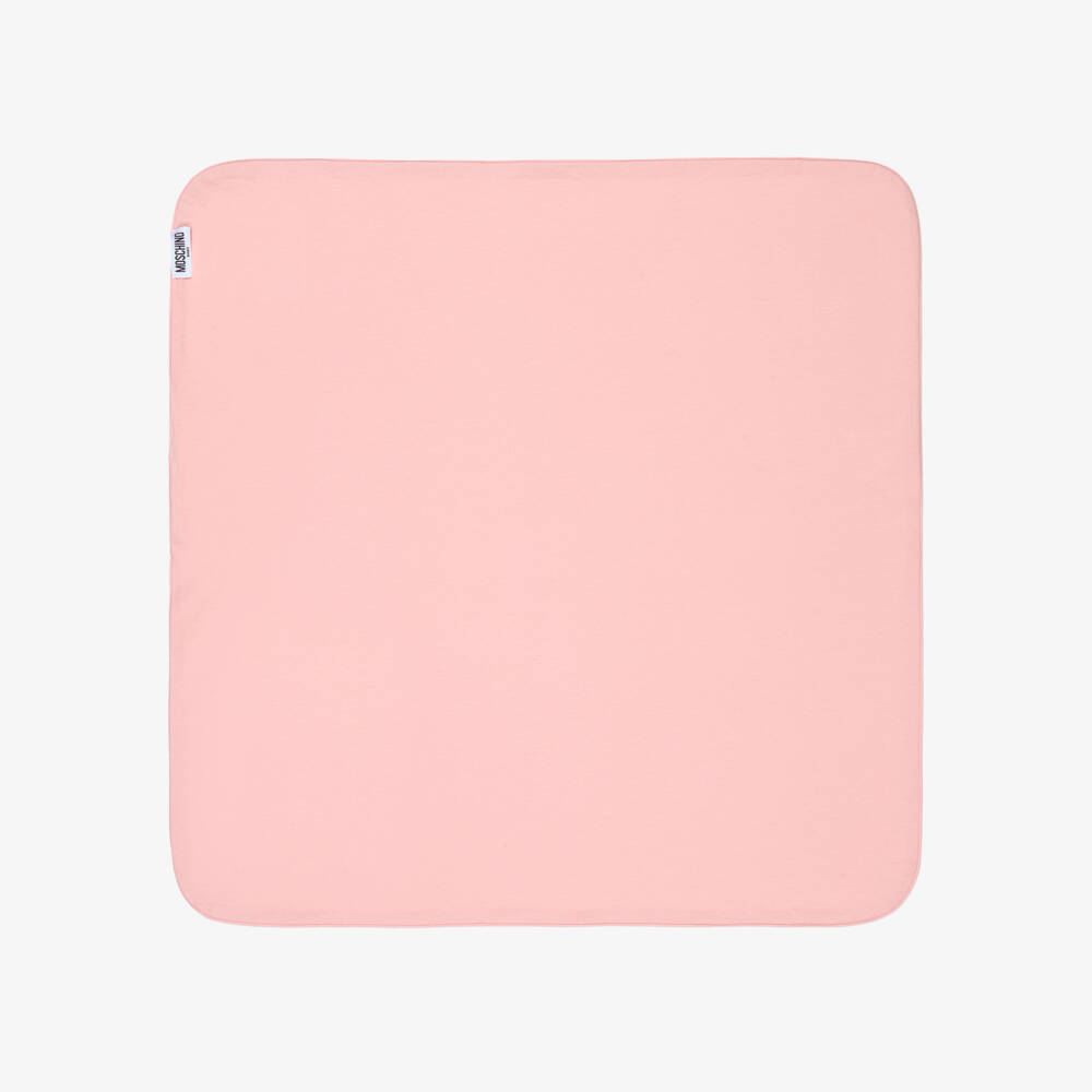 Moschino-Pink Teddy Bear Logo Cotton Blanket (70cm) | Childrensalon