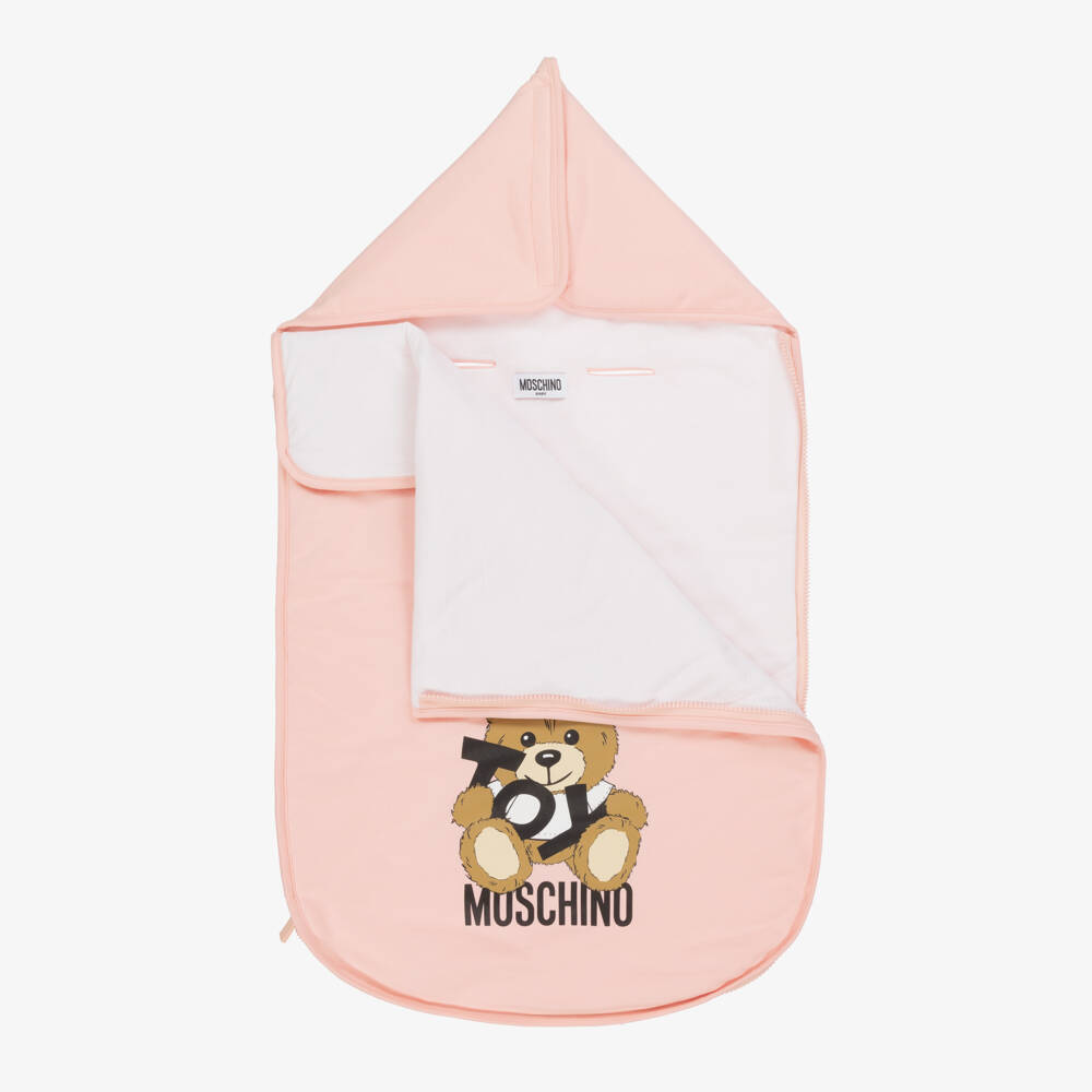 Moschino-Pink Teddy Bear Logo Cotton Nest (76cm) | Childrensalon