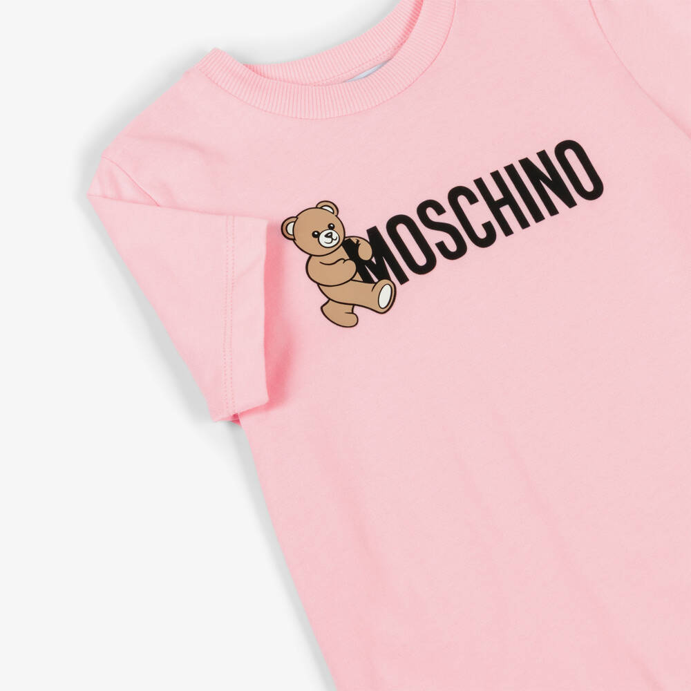 Moschino-Pink Teddy Bear Logo Cotton T-Shirt | Childrensalon