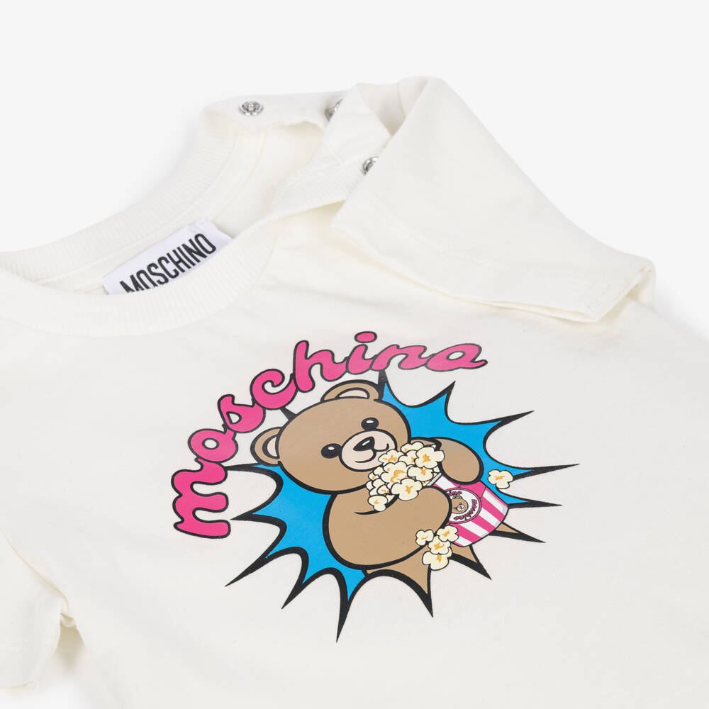 Moschino-Popcorn Teddy Bear T-Shirt in Ivory | Childrensalon