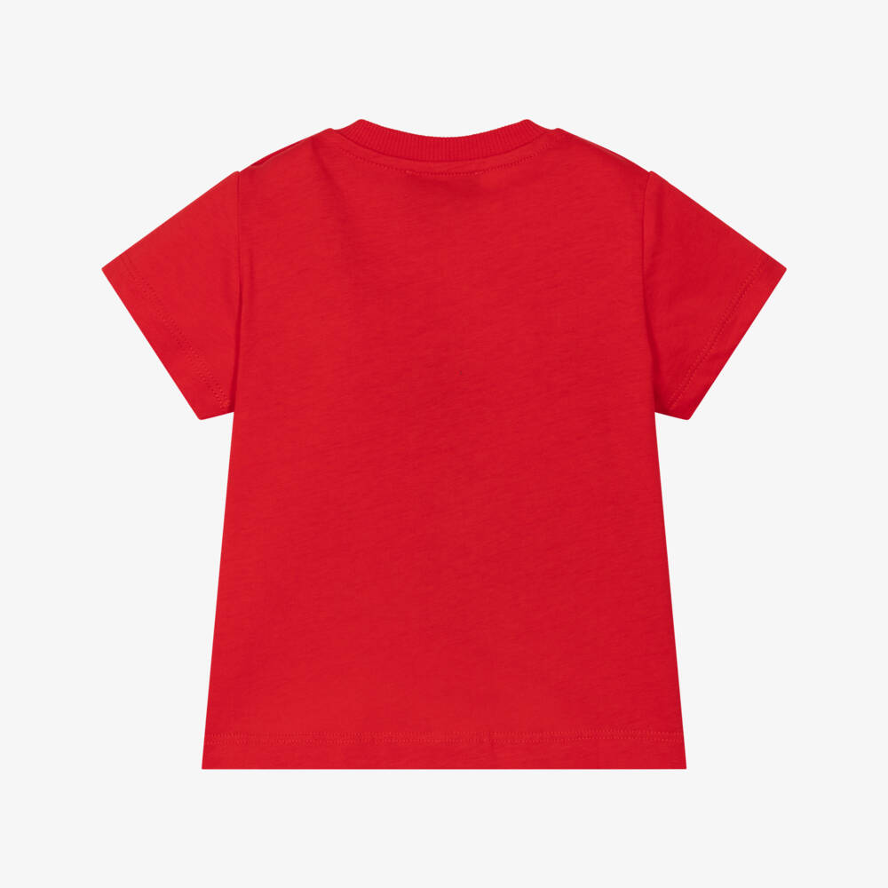 Moschino-Red Cotton T-Shirt with Teddy Bear Logo | Childrensalon
