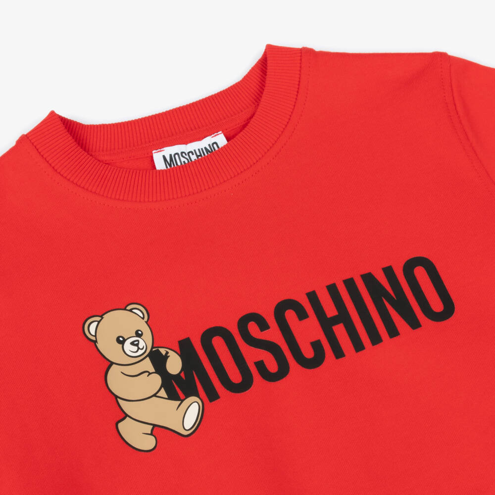 Moschino-Red Cotton Teddy Bear Logo Sweatshirt | Childrensalon
