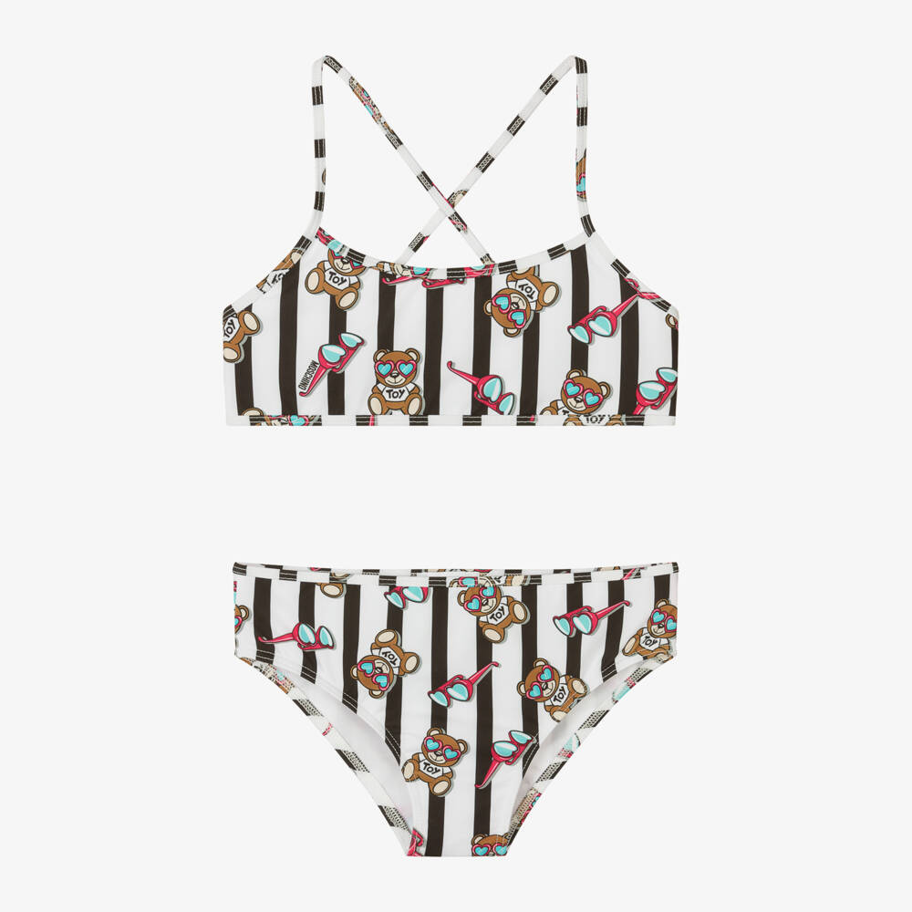 Moschino Kid-Teen - Teen Girls Black & White Stripe Bear Bikini ...
