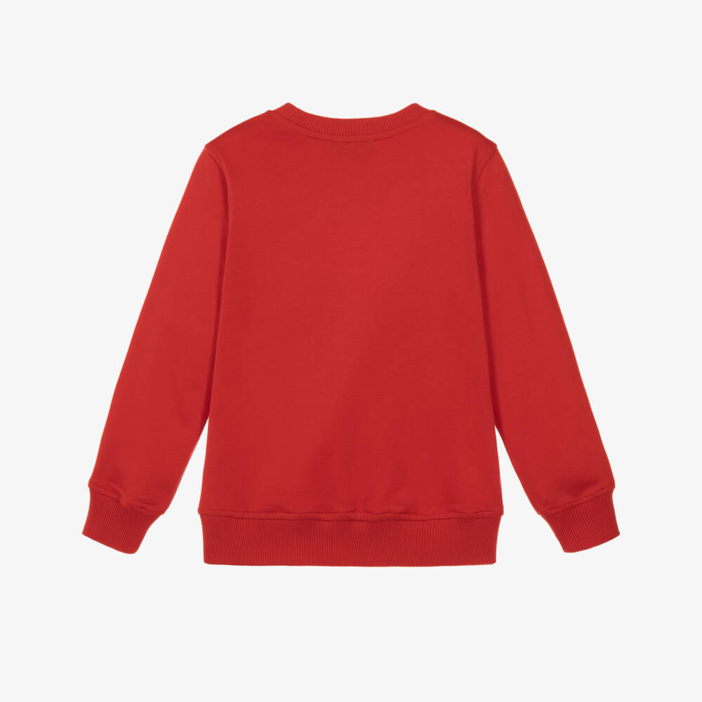 Moschino-Tomato Red Cotton Sweatshirt with Teddy Bear Patch | Childrensalon