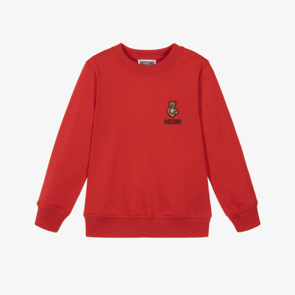 Moschino-Tomato Red Cotton Sweatshirt with Teddy Bear Patch | Childrensalon