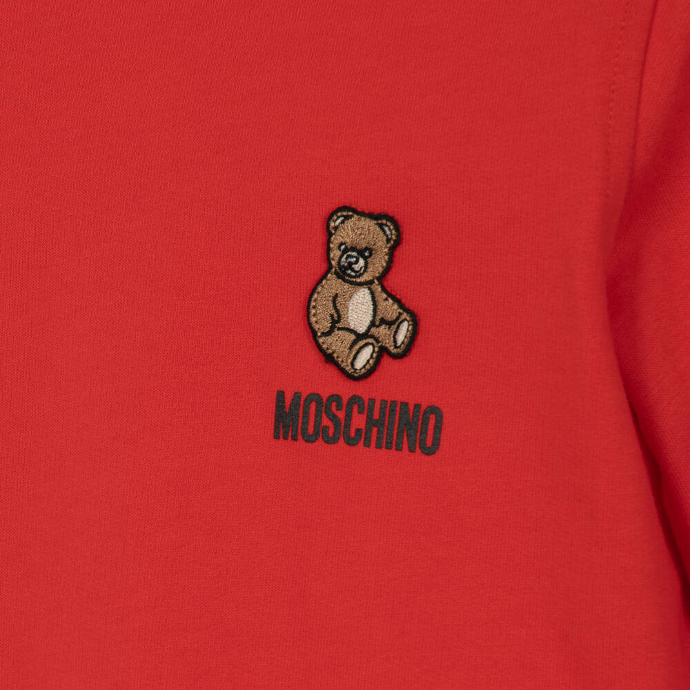 Moschino-Tomato Red Cotton Sweatshirt with Teddy Bear Patch | Childrensalon