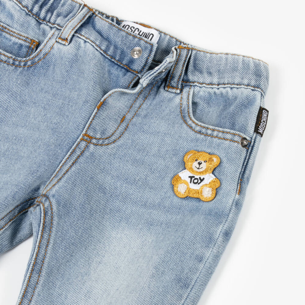Moschino-Washed Blue Denim Teddy Bear Jeans | Childrensalon