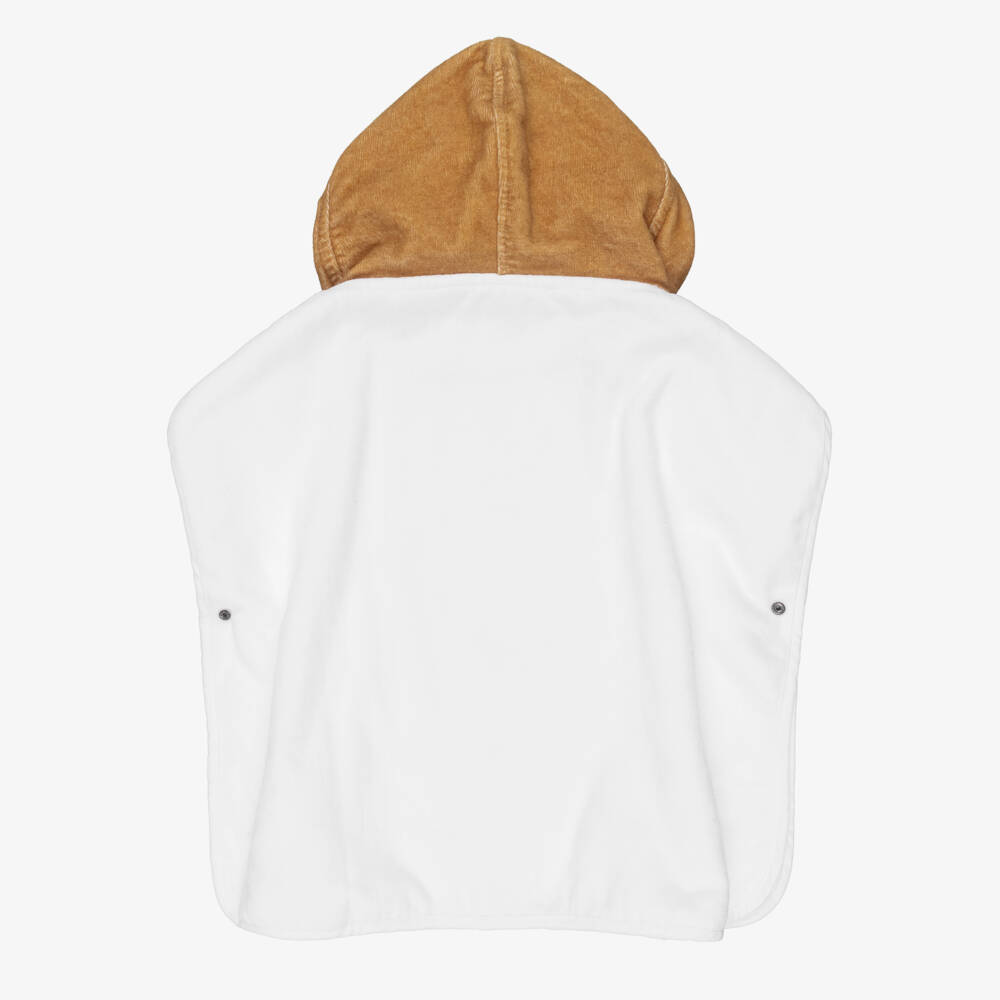 Moschino-White & Brown Teddy Bear Cotton Poncho Towel | Childrensalon